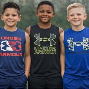Under Armour Boys' Sleeveless Tank Top - Gray, Black & Blue Pack of 3